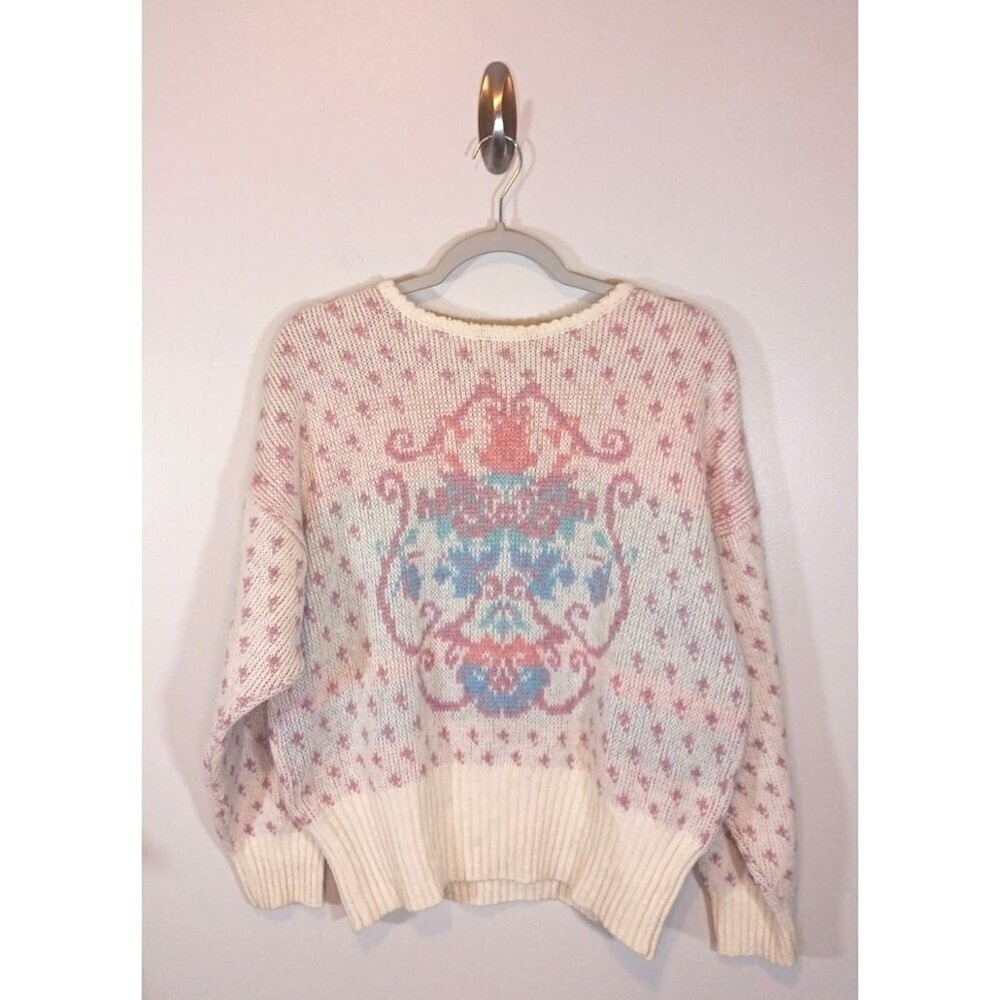 Vintage 90s Wool Blend Cottagecore Grannycore Sweater Womens XL Pastel Knit